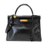 エルメス HERMES ケリー32 内縫い 〇S刻印 ブラック ゴールド金具 ボックスカーフ レディース ショルダーバッグ