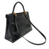 エルメス HERMES ケリー32 内縫い 〇S刻印 ブラック ゴールド金具 ボックスカーフ レディース ショルダーバッグ