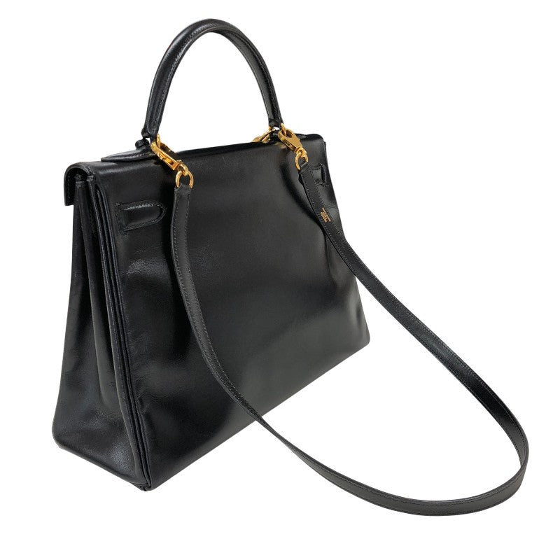 エルメス HERMES ケリー32 内縫い 〇S刻印 ブラック ゴールド金具 ボックスカーフ レディース ショルダーバッグ