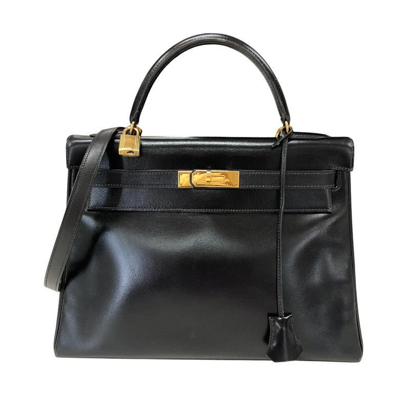 エルメス HERMES ケリー32 内縫い 〇S刻印 ブラック ゴールド金具 ボックスカーフ レディース ショルダーバッグ