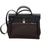 エルメス HERMES エールバッグジップPM Z刻 ダークブラウン SV金具 トワル/レザー レディース ハンドバッグ