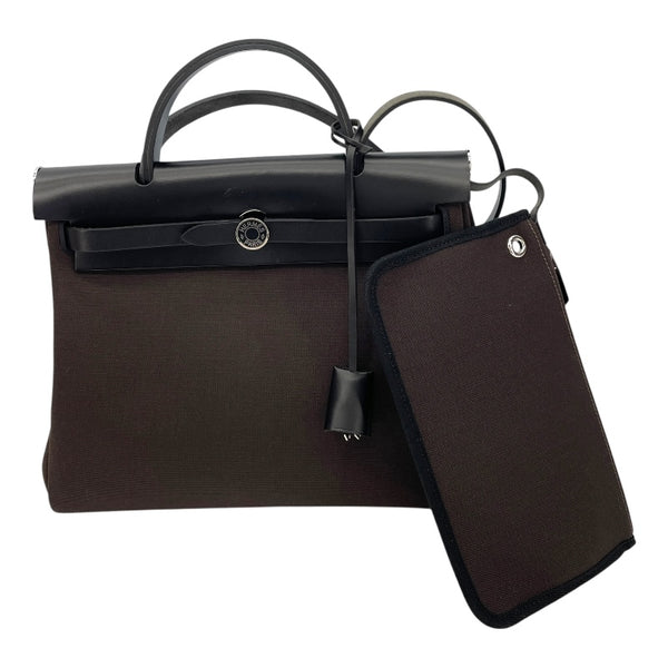 エルメス HERMES エールバッグジップPM Z刻 ダークブラウン SV金具 トワル/レザー レディース ハンドバッグ