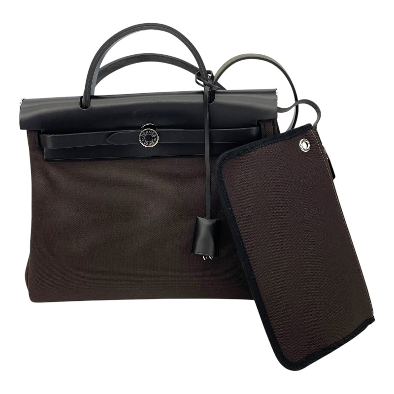 エルメス HERMES エールバッグジップPM Z刻 ダークブラウン SV金具 トワル/レザー レディース ハンドバッグ