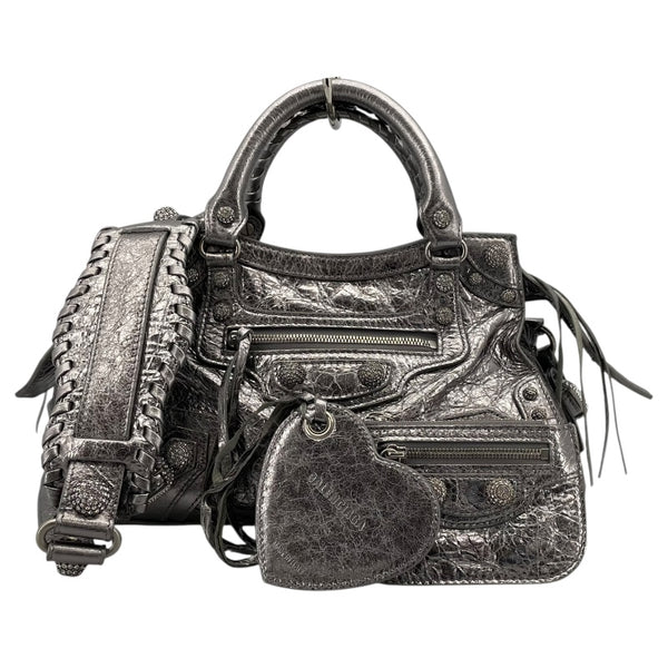 バレンシアガ BALENCIAGA ネオカゴールXS 700940 シルバー レザー レディース ハンドバッグ