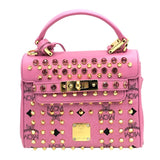 エム・シー・エム MCM ビジュー・スタッズサッチェルバッグ ピンク×GD金具 レザー・ヴィセトスキャンバス レディース ショルダーバッグ