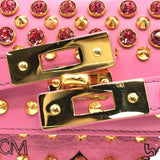 エム・シー・エム MCM ビジュー・スタッズサッチェルバッグ ピンク×GD金具 レザー・ヴィセトスキャンバス レディース ショルダーバッグ