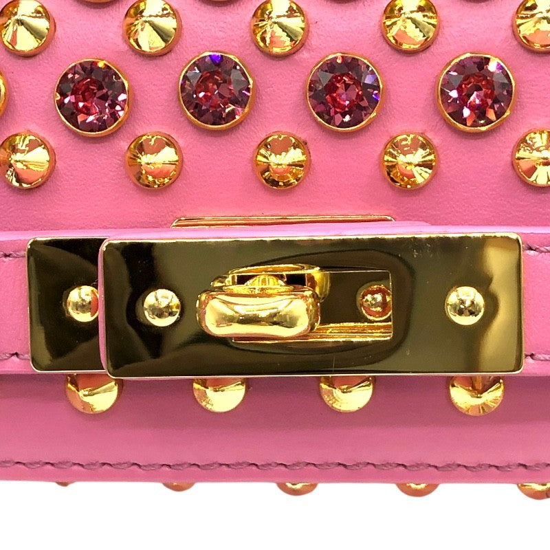 エム・シー・エム MCM ビジュー・スタッズサッチェルバッグ ピンク×GD金具 レザー・ヴィセトスキャンバス レディース ショルダーバッグ