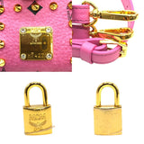 エム・シー・エム MCM ビジュー・スタッズサッチェルバッグ ピンク×GD金具 レザー・ヴィセトスキャンバス レディース ショルダーバッグ