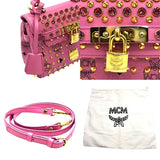 エム・シー・エム MCM ビジュー・スタッズサッチェルバッグ ピンク×GD金具 レザー・ヴィセトスキャンバス レディース ショルダーバッグ