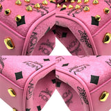 エム・シー・エム MCM ビジュー・スタッズサッチェルバッグ ピンク×GD金具 レザー・ヴィセトスキャンバス レディース ショルダーバッグ