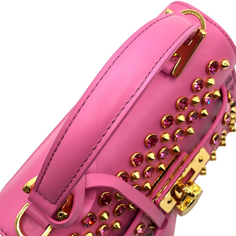 エム・シー・エム MCM ビジュー・スタッズサッチェルバッグ ピンク×GD金具 レザー・ヴィセトスキャンバス レディース ショルダーバッグ