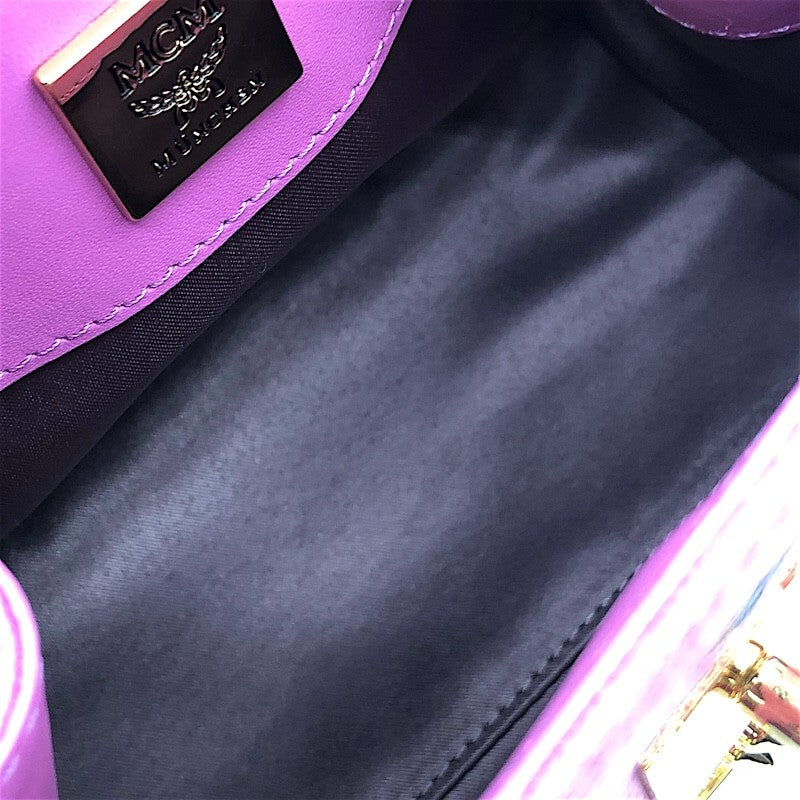 エム・シー・エム MCM ビジュー・スタッズサッチェルバッグ ピンク×GD金具 レザー・ヴィセトスキャンバス レディース ショルダーバッグ