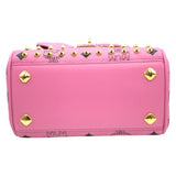 エム・シー・エム MCM ビジュー・スタッズサッチェルバッグ ピンク×GD金具 レザー・ヴィセトスキャンバス レディース ショルダーバッグ