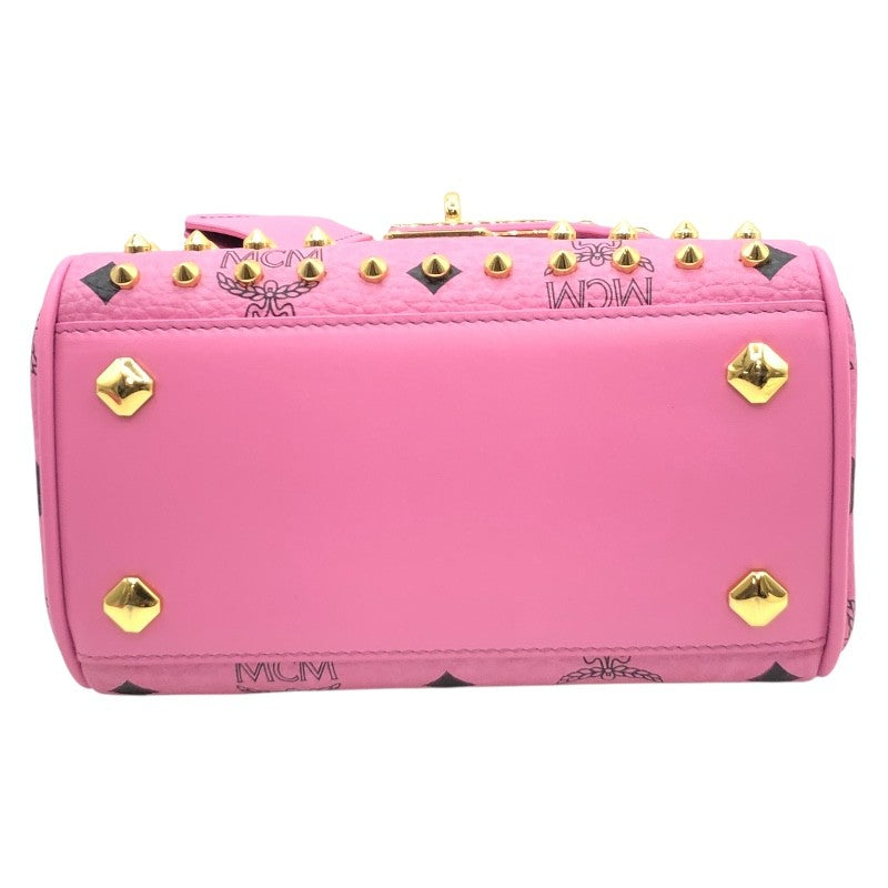 エム・シー・エム MCM ビジュー・スタッズサッチェルバッグ ピンク×GD金具 レザー・ヴィセトスキャンバス レディース ショルダーバッグ