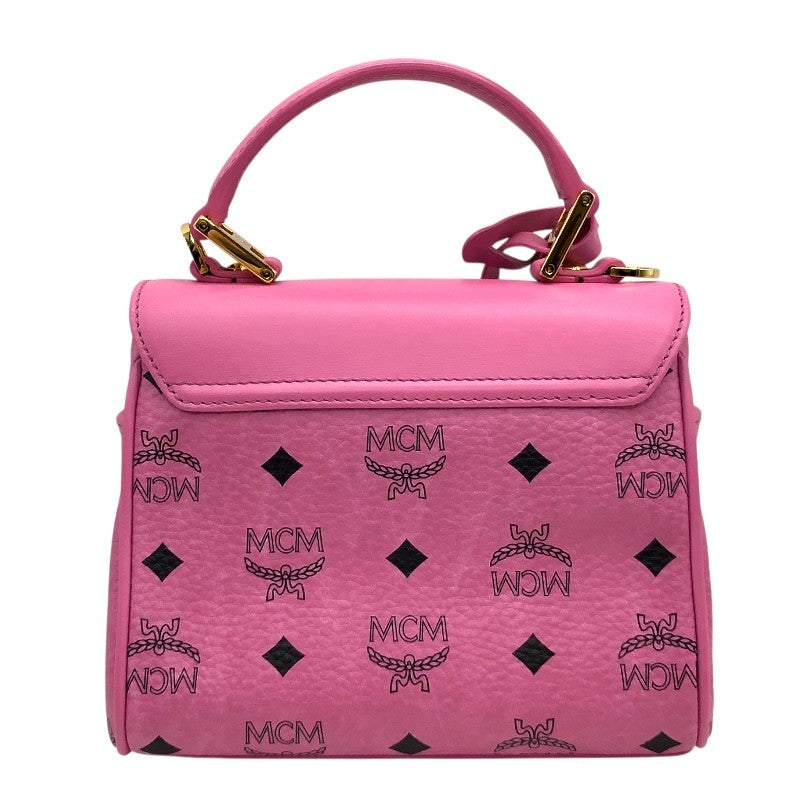 エム・シー・エム MCM ビジュー・スタッズサッチェルバッグ ピンク×GD金具 レザー・ヴィセトスキャンバス レディース ショルダーバッグ