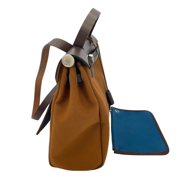 エルメス HERMES エールバッグジップPM Z刻 ブルー ブラウン SV金具 トワル レディース ハンドバッグ