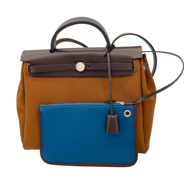 エルメス HERMES エールバッグジップPM Z刻 ブルー ブラウン SV金具 トワル レディース ハンドバッグ