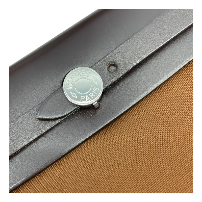 エルメス HERMES エールバッグジップPM Z刻 ブルー ブラウン SV金具 トワル レディース ハンドバッグ