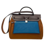 エルメス HERMES エールバッグジップPM Z刻 ブルー ブラウン SV金具 トワル レディース ハンドバッグ