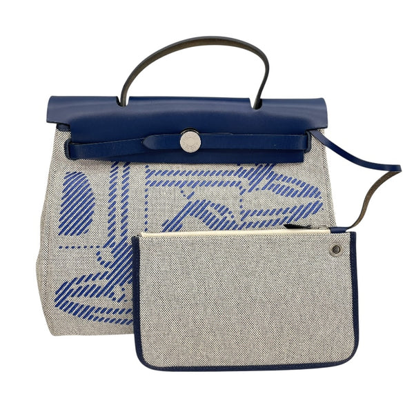 エルメス HERMES エールバッグジップPM ルトゥルネ Z刻 ブルー SV金具 トワル レディース ハンドバッグ
