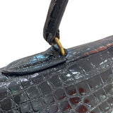 エルメス HERMES ケリー32 外縫い 〇G刻 ブラック ゴールド金具 クロコ レディース ハンドバッグ