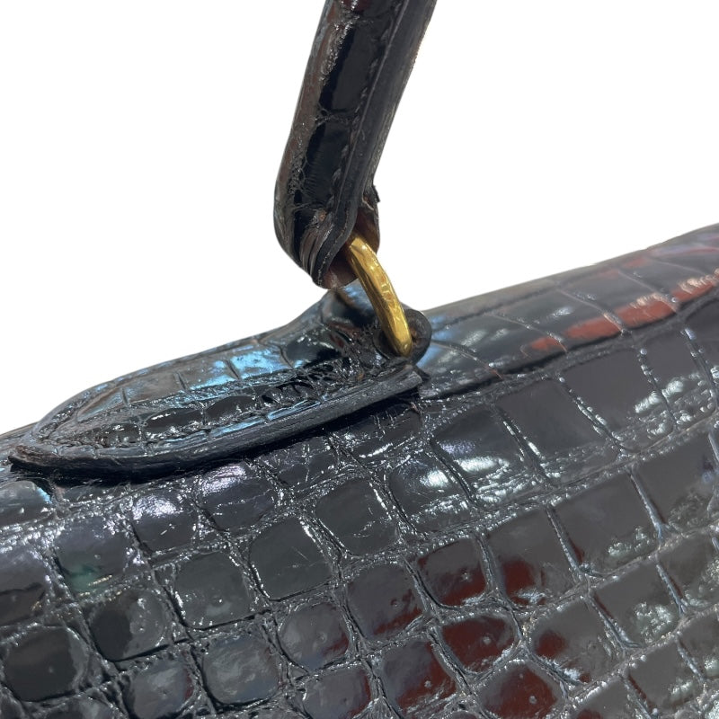 エルメス HERMES ケリー32 外縫い 〇G刻 ブラック ゴールド金具 クロコ レディース ハンドバッグ