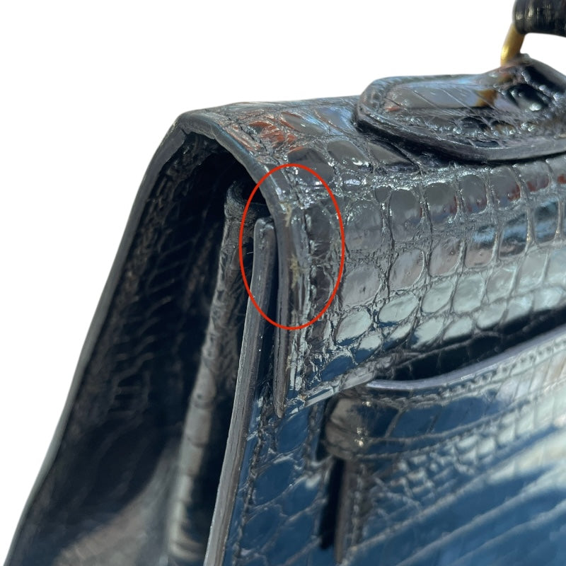 エルメス HERMES ケリー32 外縫い 〇G刻 ブラック ゴールド金具 クロコ レディース ハンドバッグ