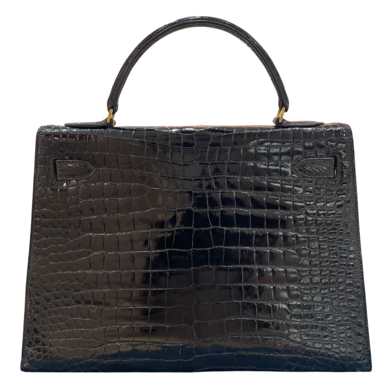 エルメス HERMES ケリー32 外縫い 〇G刻 ブラック ゴールド金具 クロコ レディース ハンドバッグ