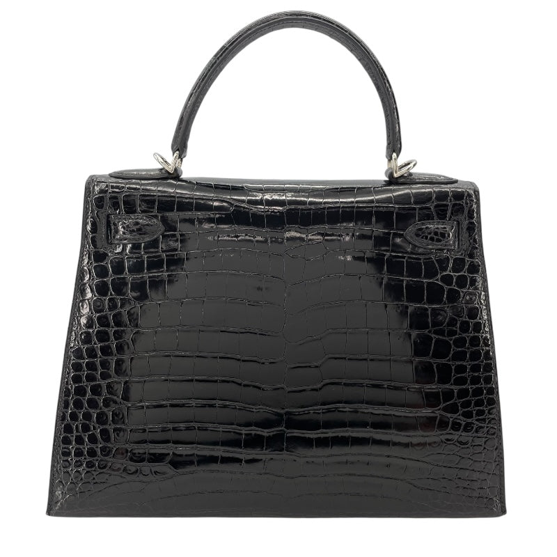 エルメス HERMES ケリー28 外縫い □D刻 ブラック SV金具 ポロサス レディース ショルダーバッグ