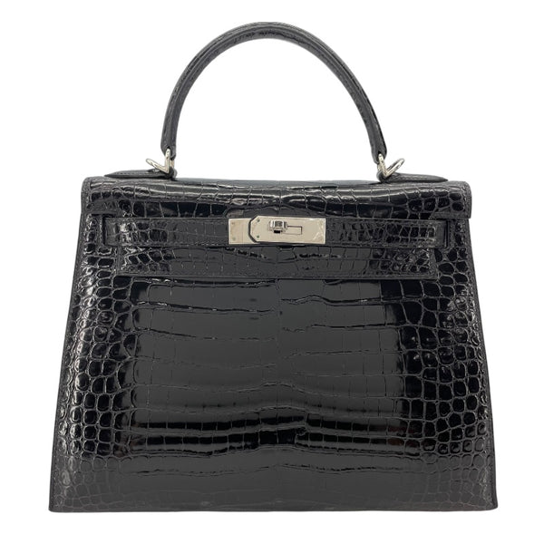 エルメス HERMES ケリー28 外縫い □D刻 ブラック SV金具 ポロサス レディース ショルダーバッグ