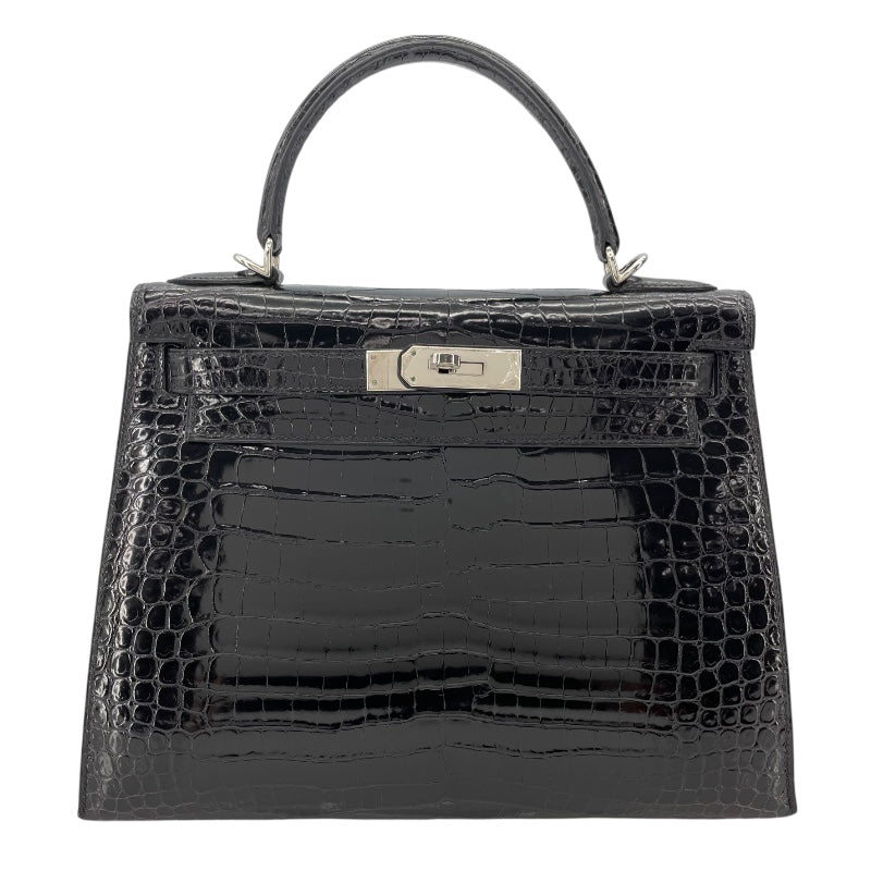エルメス HERMES ケリー28 外縫い □D刻 ブラック SV金具 ポロサス レディース ショルダーバッグ