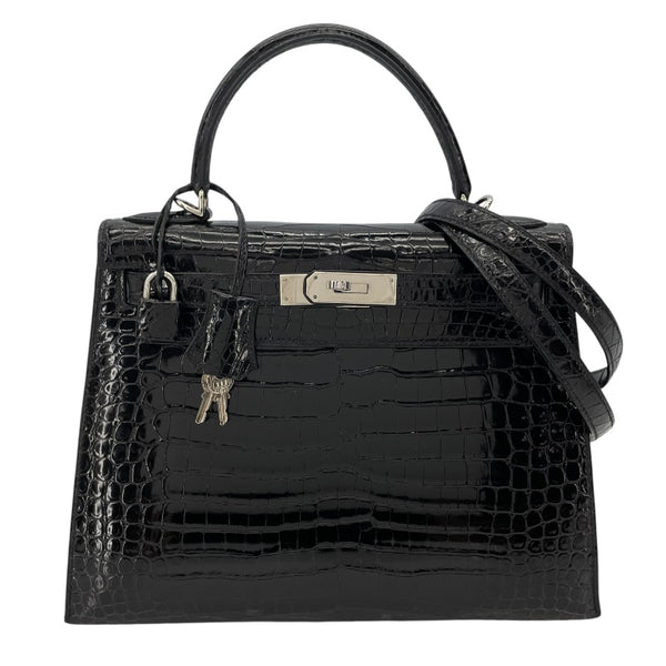 エルメス HERMES ケリー28 外縫い □D刻 ブラック SV金具 ポロサス レディース ショルダーバッグ