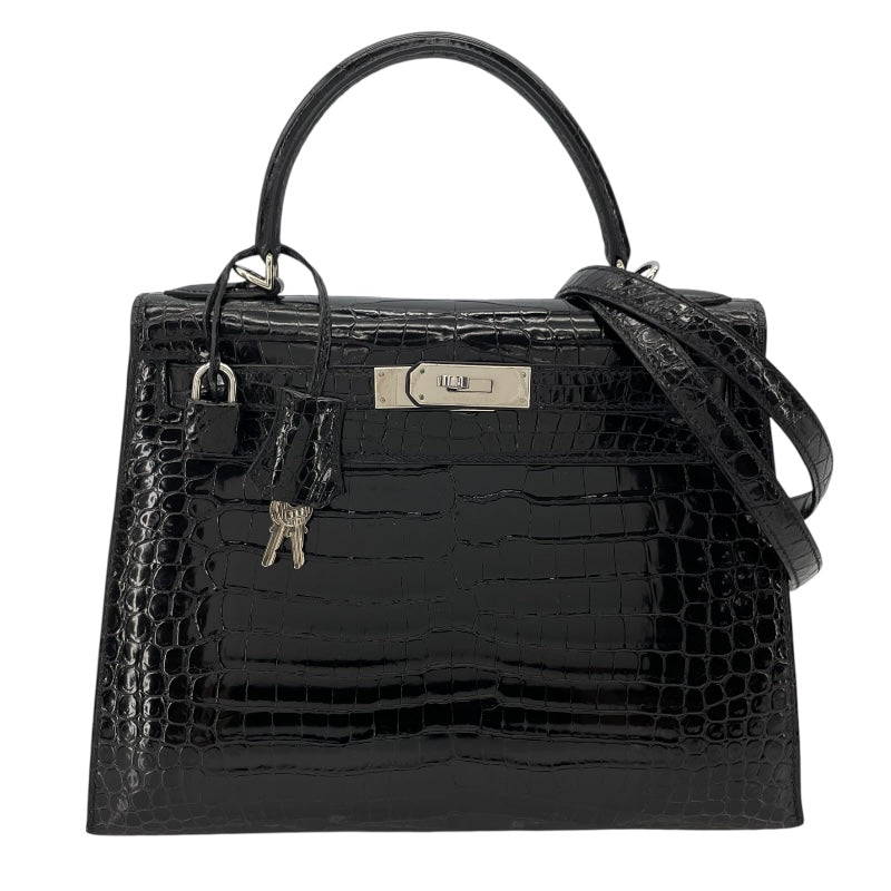 エルメス HERMES ケリー28 外縫い □D刻 ブラック SV金具 ポロサス レディース ショルダーバッグ