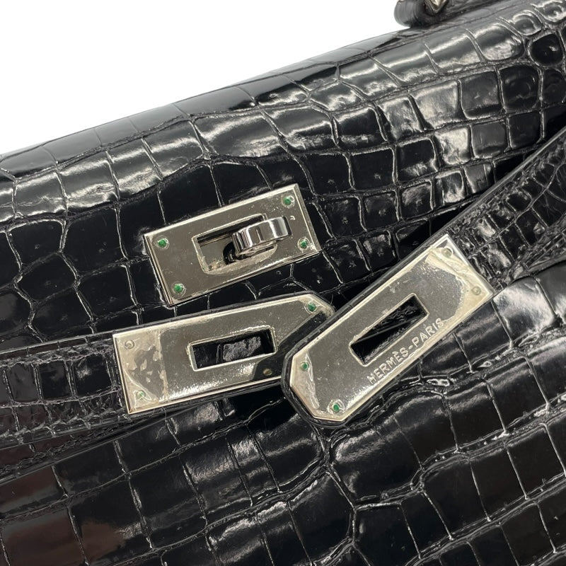 エルメス HERMES ケリー28 外縫い □D刻 ブラック SV金具 ポロサス レディース ショルダーバッグ