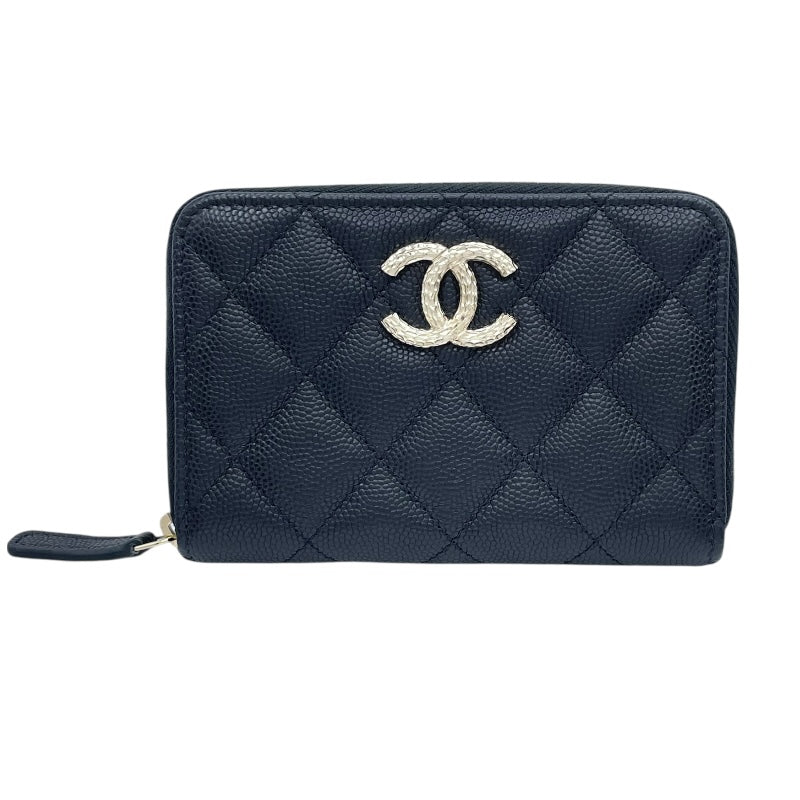 シャネル CHANEL 二つ折り財布 AP4085 ランダムシリアル ブラック GD金具 キャビアスキン レディース 二つ折り財布