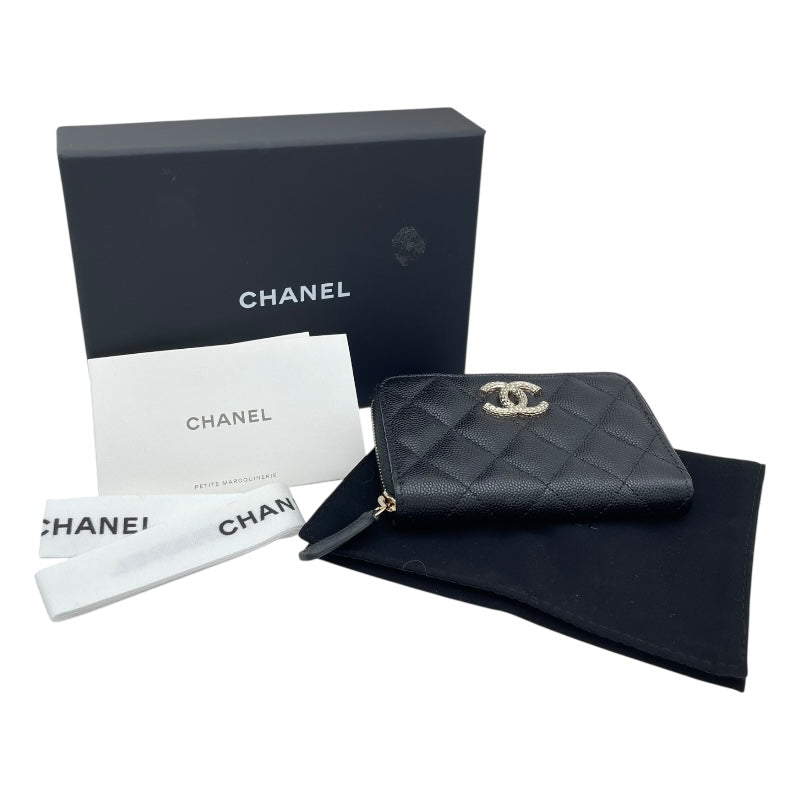 シャネル CHANEL 二つ折り財布 AP4085 ランダムシリアル ブラック GD金具 キャビアスキン レディース 二つ折り財布