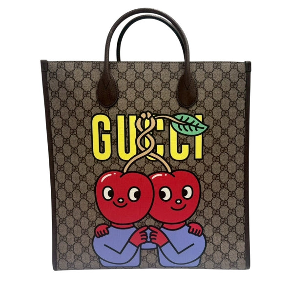 グッチ GUCCI GGスプリーム チェリープリント トートバッグ 703264 ブラウン GGスプリームキャンバス/レザー ユニセックス トートバッグ