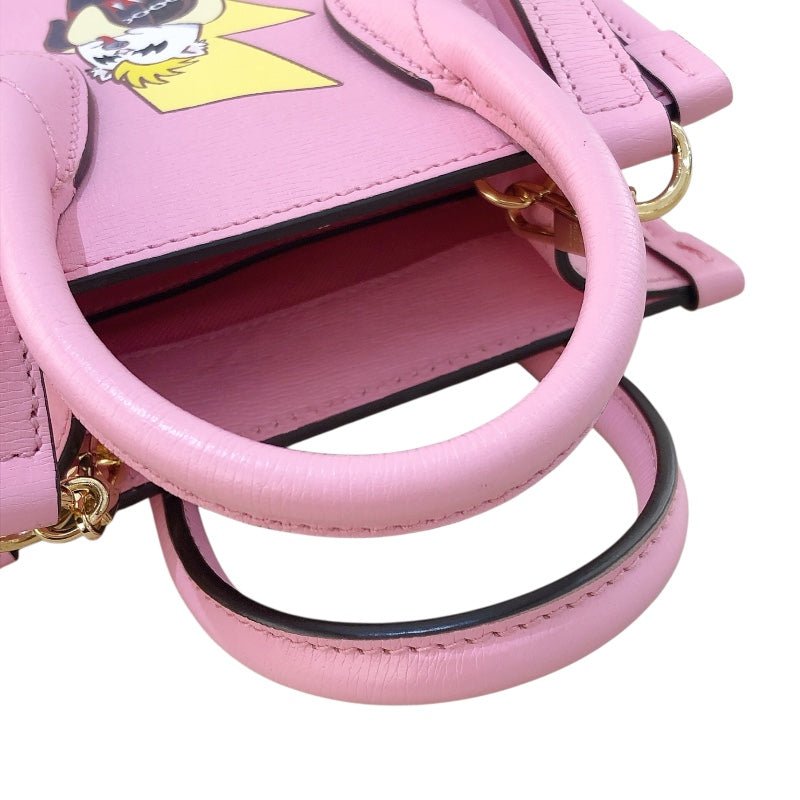 グッチ GUCCI ミニトート ばなにゃコラボ 671623 ピンク レザー レディース ショルダーバッグ
