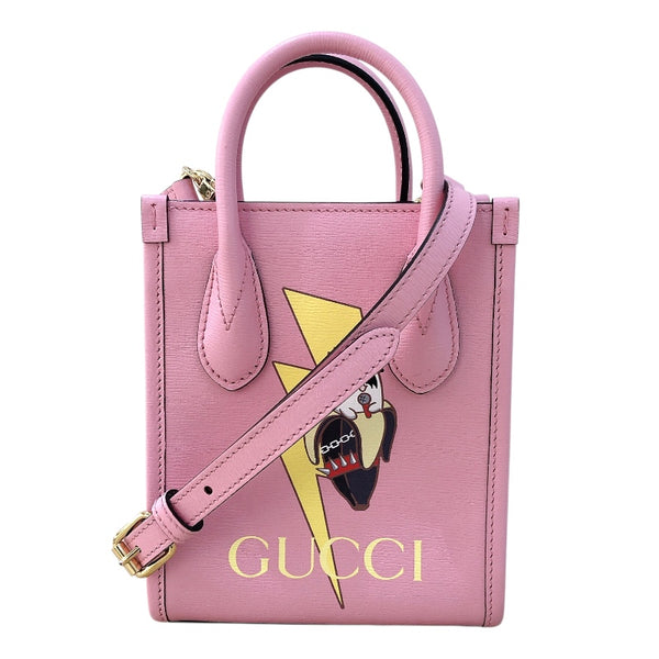 グッチ GUCCI ミニトート ばなにゃコラボ 671623 ピンク レザー レディース ショルダーバッグ