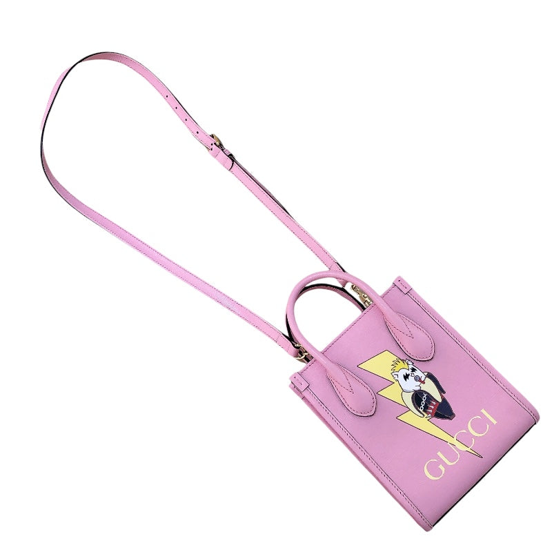 グッチ GUCCI ミニトート ばなにゃコラボ 671623 ピンク レザー レディース ショルダーバッグ