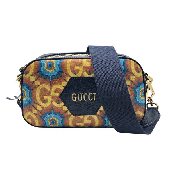 グッチ GUCCI GGカレイドショルダーバッグ 476466 ネイビー/イエロー PVCコーティングキャンバス/レザー レディース ショルダーバッグ