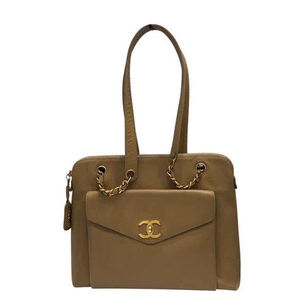 シャネル CHANEL ターンロックチェーントートバッグ ベージュ キャビアスキン レディース トートバッグ