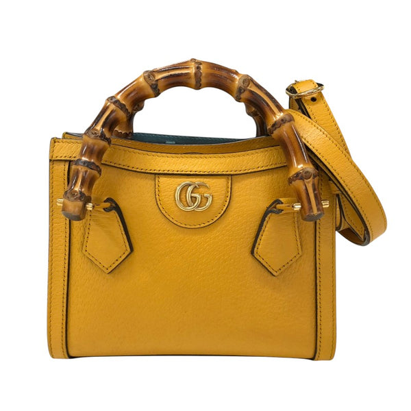 美品【GUCCI】トートバッグ レザー　イエロー系　ロゴ金具　ゴールド金具. グッチ GUCCI ダイアナ スモールトートバッグ 702732 イエロー