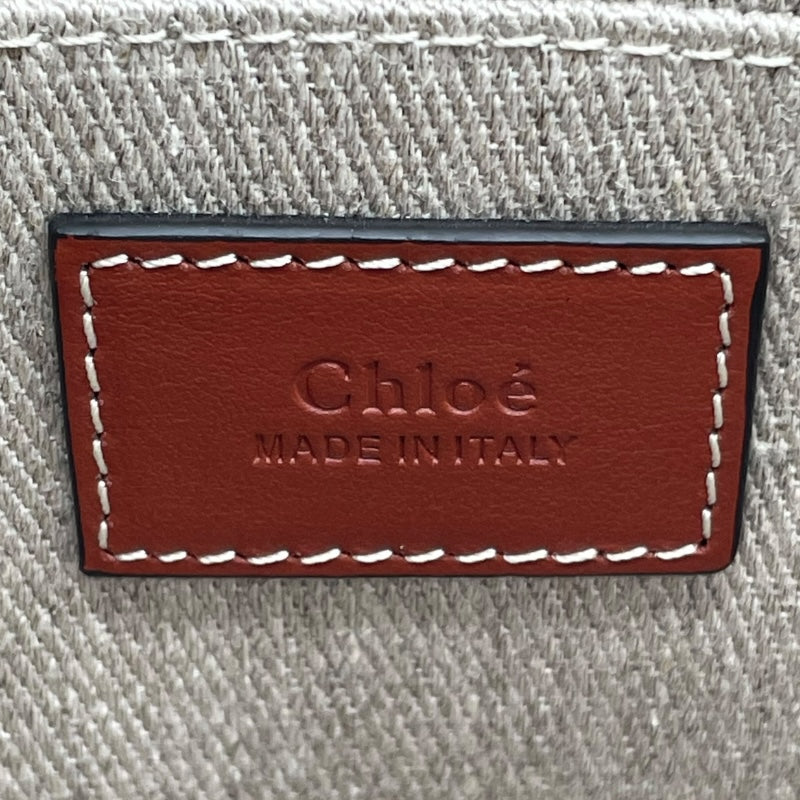 クロエ Chloe ウッディ スモールトート ホワイト ブラウン リネン/キャンバス/カーフ レディース ショルダーバッグ