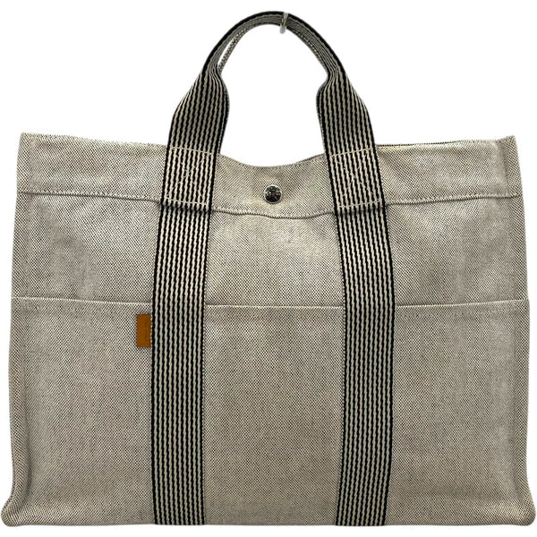 エルメス HERMES ニューフールトゥ MM アイボリー・ブラック SV金具 トワル レディース トートバッグ