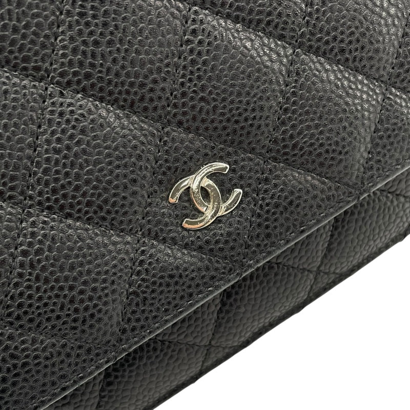 シャネル CHANEL マトラッセ チェーンウォレット A33814 21番台 ブラック SV金具 キャビアスキン レディース ウォレットチェーン