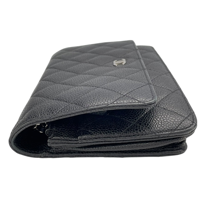 シャネル CHANEL マトラッセ チェーンウォレット A33814 21番台 ブラック SV金具 キャビアスキン レディース ウォレットチェーン