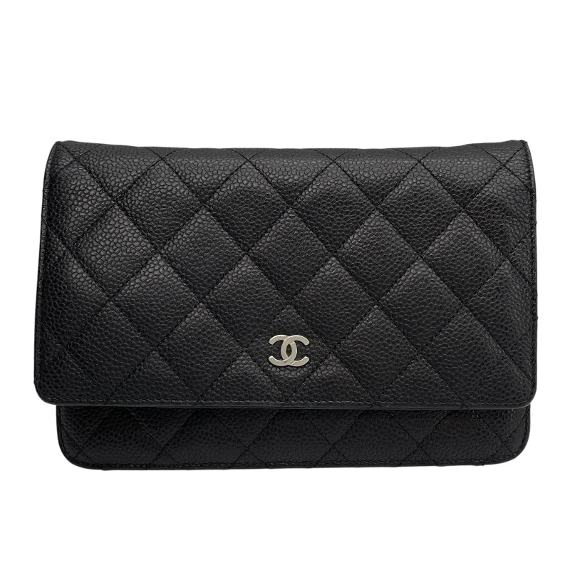 シャネル CHANEL マトラッセ チェーンウォレット A33814 21番台 ブラック SV金具 キャビアスキン レディース ウォレットチェーン