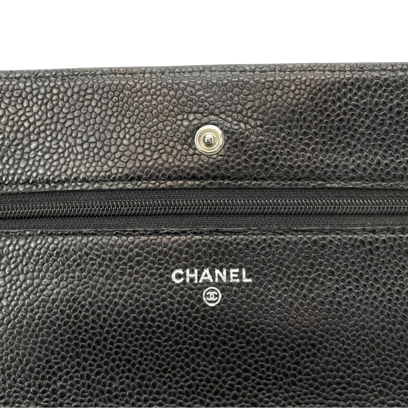 シャネル CHANEL マトラッセ チェーンウォレット A33814 21番台 ブラック SV金具 キャビアスキン レディース ウォレットチェーン