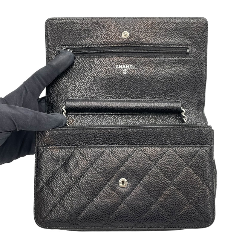 シャネル CHANEL マトラッセ チェーンウォレット A33814 21番台 ブラック SV金具 キャビアスキン レディース ウォレットチェーン